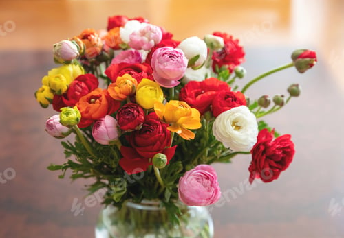 Preview: Fresh buttercup flower bouquet, colorful herbaceous plant background, close up