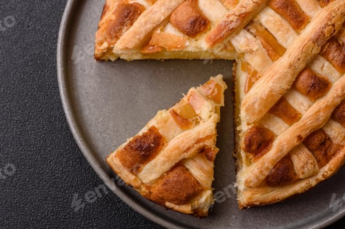 Preview: Sweet American pie with apples, pears, and cinnamon, a homemade dessert. Apple American pie