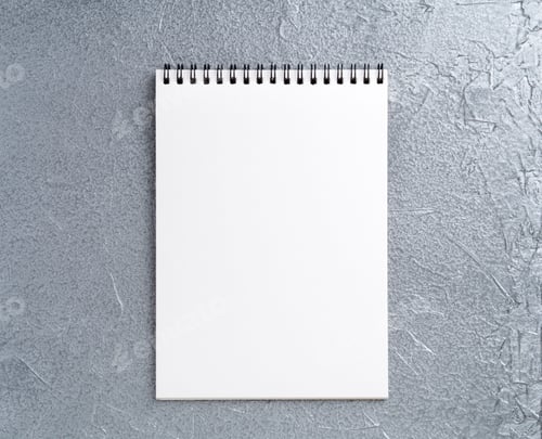 Preview: blank sheet of notebook with a spiral on a neutral gray textured silver metallic background