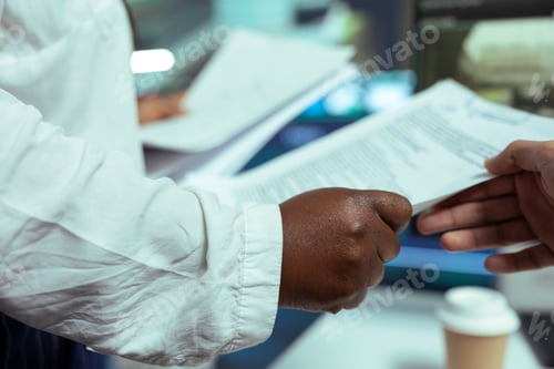 Preview: African american team leader gives order information for shipment logistics
