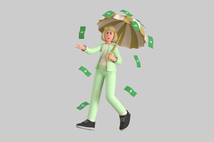 Preview: Cartoon Woman with Umbrella and Money