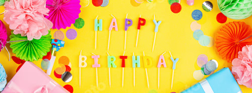Bright Happy Birthday Celebration Flat Lay Arrangement