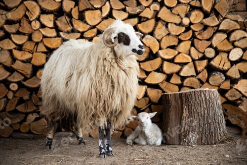 Preview: Small newborn lamb and ewe.