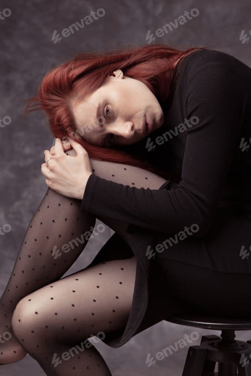 Preview: Beautiful Feminine Girl In A Dress On A Canvas Background. Art Portrait