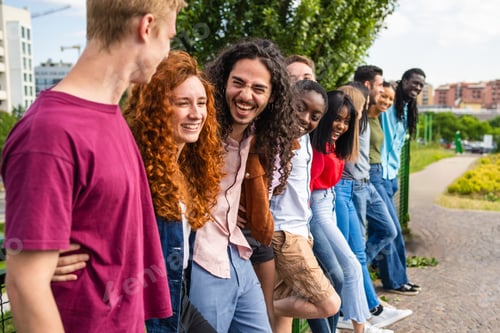 Preview: Multicultural Friends Laughing Together in Urban Setting