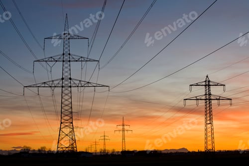 Preview: Germany, Bavaria, Pylons at sunset