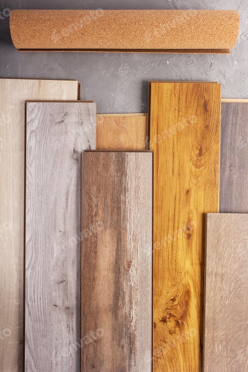 Preview: Laminate wood floor and cork background texture. Wooden laminate floor