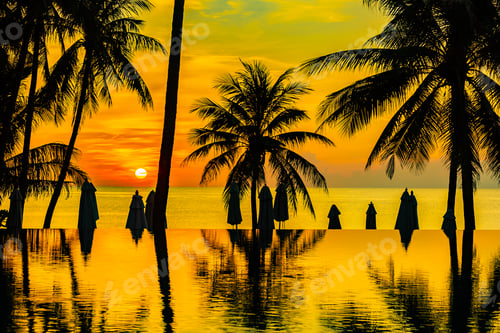 Preview: Beautiful outdoor nature landscape with sea ocean and coconut pa