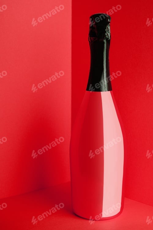 Preview: Red bottle of champagne on red background