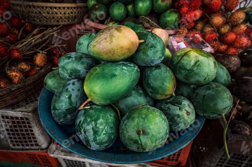 Preview: Fruit shop in Thailand. Fruit market in Indonesia Bali island. Street bazaar in Asia