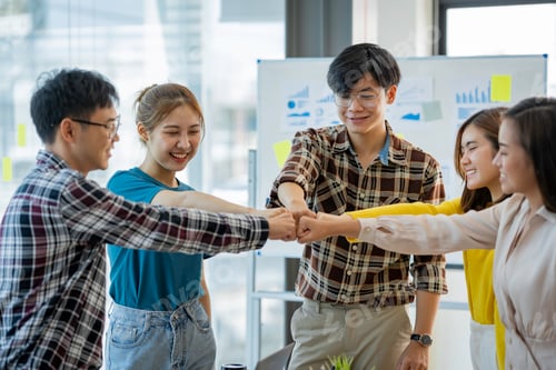 Preview: teamwork business join hand together concept, Business team standing hands together, Volunteer chari