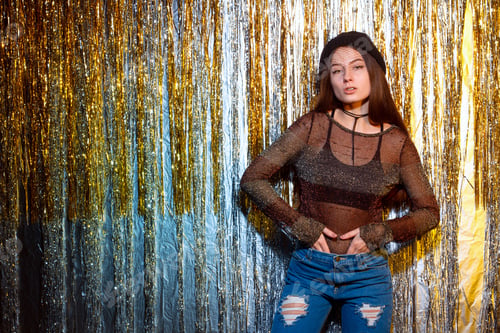 Preview: Girl On The Background Wall Of Brilliant New Year'S Eve