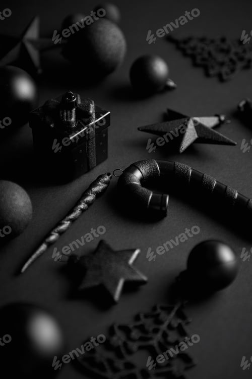 Preview: Christmas minimalistic and simple composition in mat black color