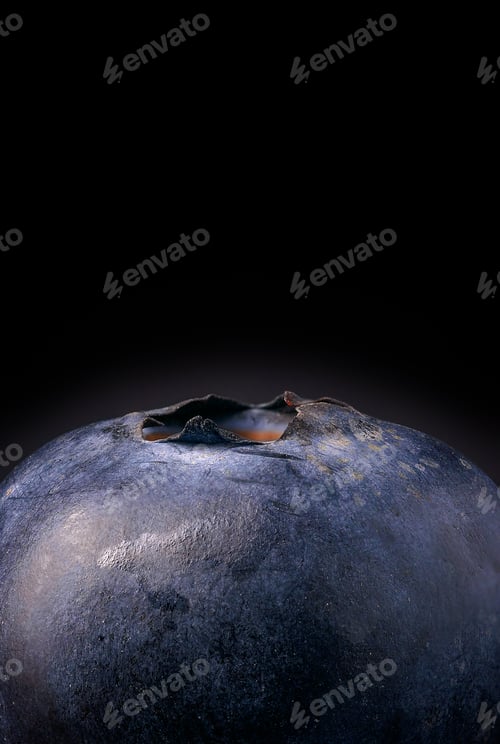 Preview: Blueberry macro closeup one berry black background isolated