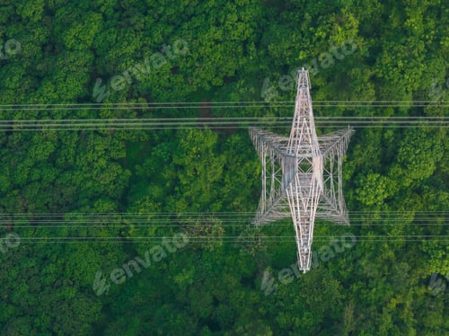 Preview: Aerial view of electricity tower on mountain