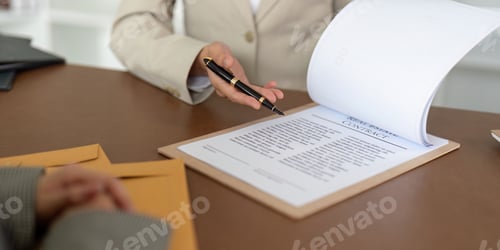 Preview: Attorney Presenting Contract to Client. Legal Document Analysis