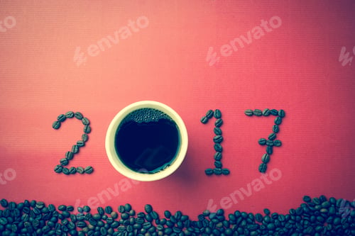 Preview: 2017 Coffee Bean Text On Red Craft Paper For New Year Concept Background