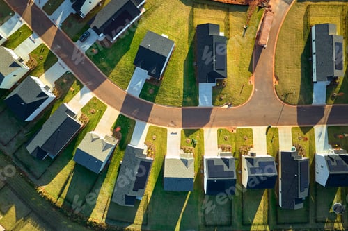 Preview: Aerial view of tightly located new family houses in South Carolina suburban area.