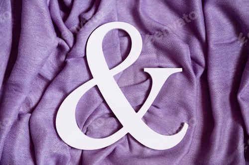 Preview: Ampersand minimal flat lay purple violet mockup sign template white abstract background top view