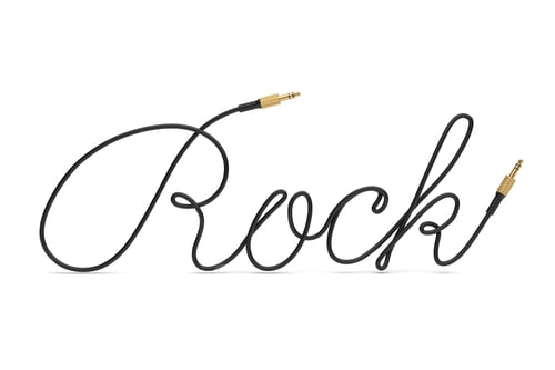 Preview: Cable with audio connector Rock word shaped isolated on white. 3d rendering.