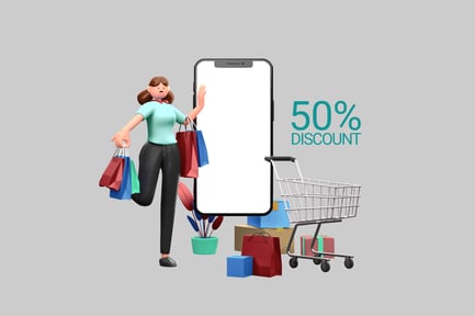 Preview: Online shopping with woman character