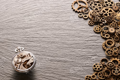 Preview: Various metal cogwheels and clockwork