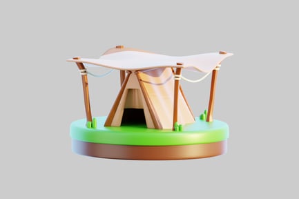 Preview: Cartoon campsite tent with canopy