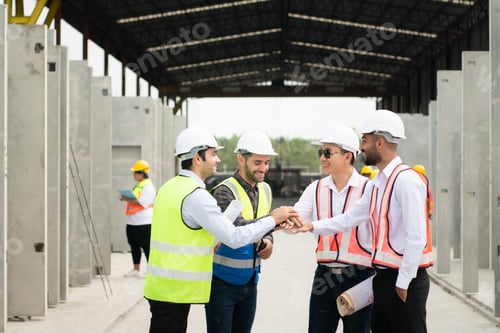Preview: Construction engineers, architects, and foremen form a group. Participate in a meeting