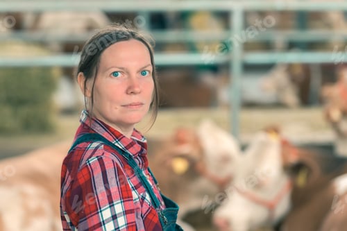 Preview: Female farmer on cow dairy farm