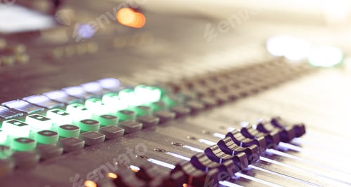 Preview: Close up, sound music mixer control panel on blurred background.
