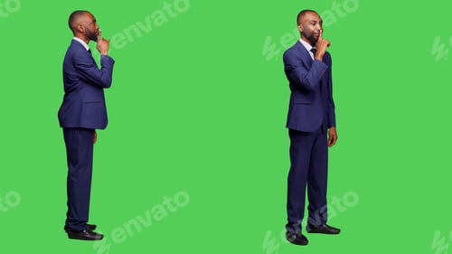 Preview: African american worker doing hush silence gesture