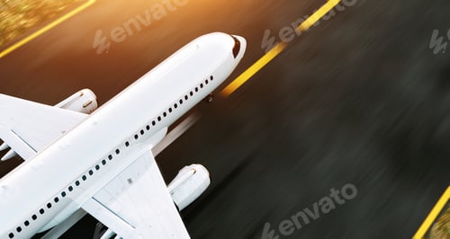 Preview: Airplane on Runway with Yellow Markings