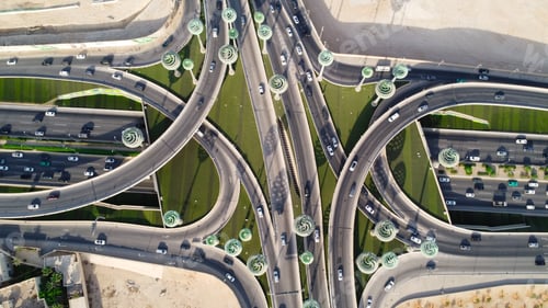Preview: Riyadh City Saudi Arabia , Drone view of busy motorway The Green Field KSA - Drones Photography