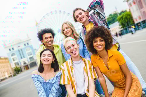 Preview: Group of multiethnics young friends having fun together