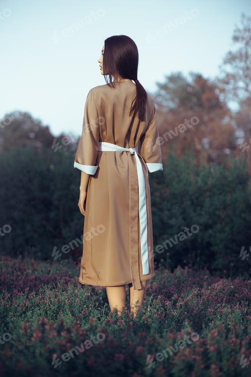 Preview: Asian woman in traditional japanese kimono outdoors
