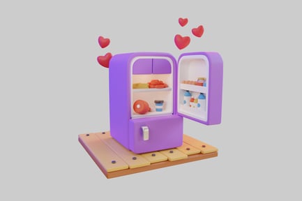 Preview: Cute purple refrigerator open with food