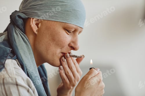 Preview: Bald Woman Smoking Marijuana