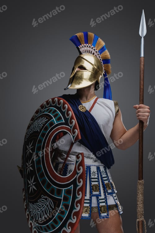 Preview: Greek warlord from past with long spear and shield