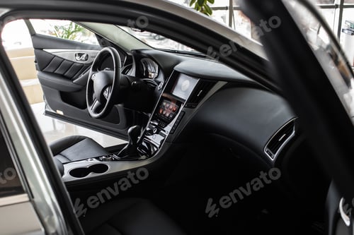 Preview: details of stylish car interior, leather interior