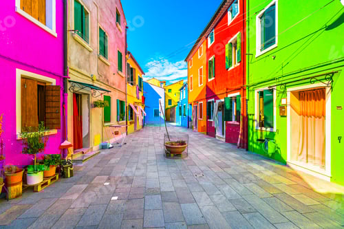 Preview: Venice landmark, Burano island square and colorful houses, Italy
