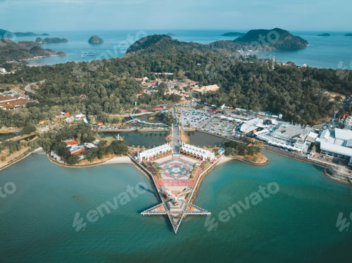Preview: Aerial view of Langkawi Eagle Square from the front (Dataran Lang) in Langkawi, Kedah, Malaysia