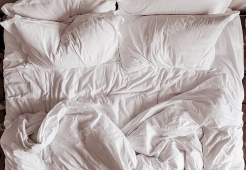 Preview: Top view of bedding sheets and pillow