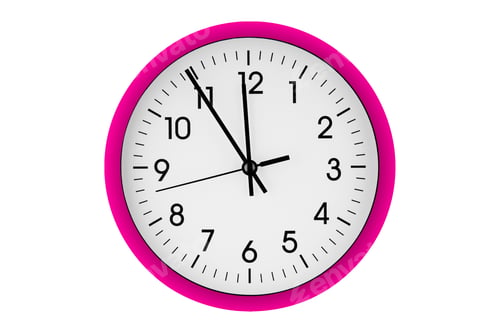 Preview: Pink watch, wall clock 11 hours 45 minutes on isolated or white background