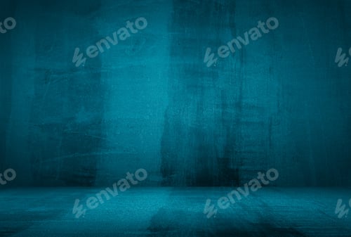 Preview: Vintage grunge blue concrete texture studio wall background with vignette.