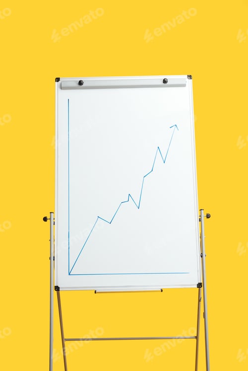 Preview: white flipchart with growth graphic isolated on yellow