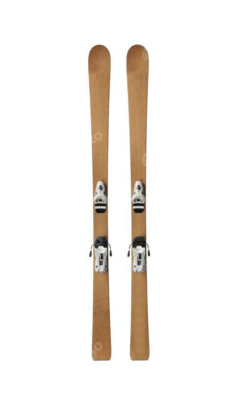 Preview: Wooden Skis with Bindings on a White Background