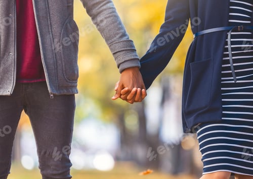 Preview: African american couple in love holding hands while walking