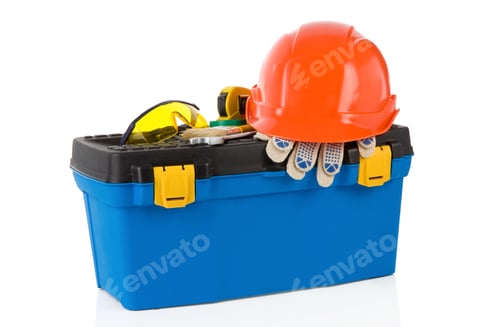 Preview: set of tools on toolbox isolated at white