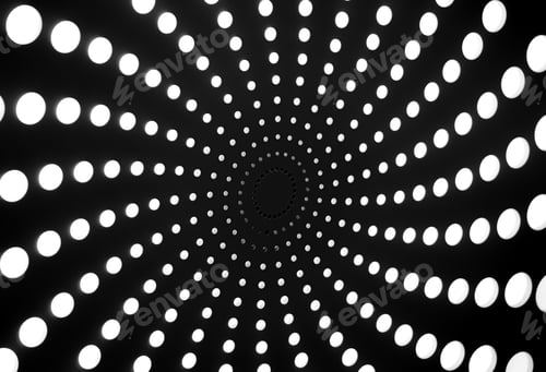 Preview: Abstract black and white perforated surface with circular holes and glowing lights pattern
