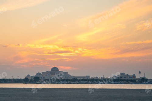 Preview: Presidential Palace in Abu Dhabi at sunset lights, United Arab Emirates